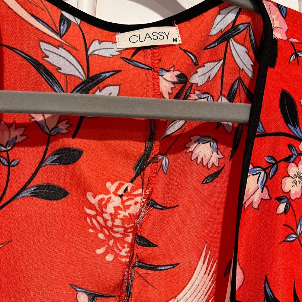 Red Floral Kimono Robe - Picture 2 of 6
